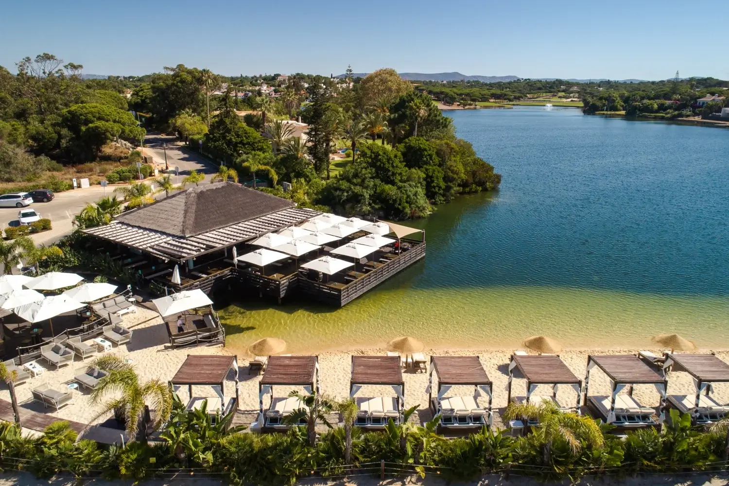 The Shack Bar at Quinta do Lago, showing a relaxed lakeside lounge beside the resort lake